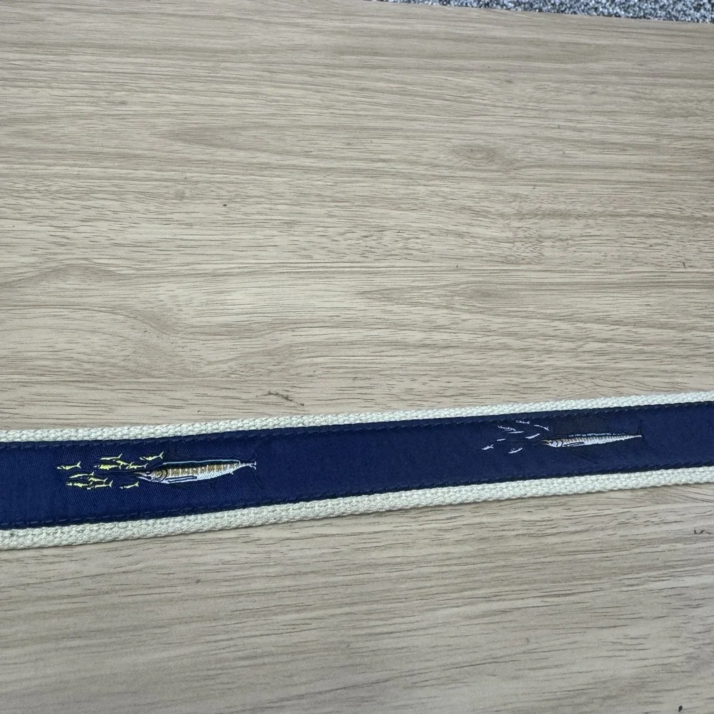 Guy‎ Harvey Golf Belt Men's 42 Embroidered Swordfish Canvas Leather Made in USA